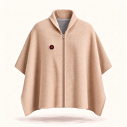 CozyCovers Apricot waffle-knit shoulder cape with front zip, textured grey lining and upright red power control