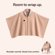 Apricot waffle-knit shoulder cape coverage and chair drape with open sides and upright red power control