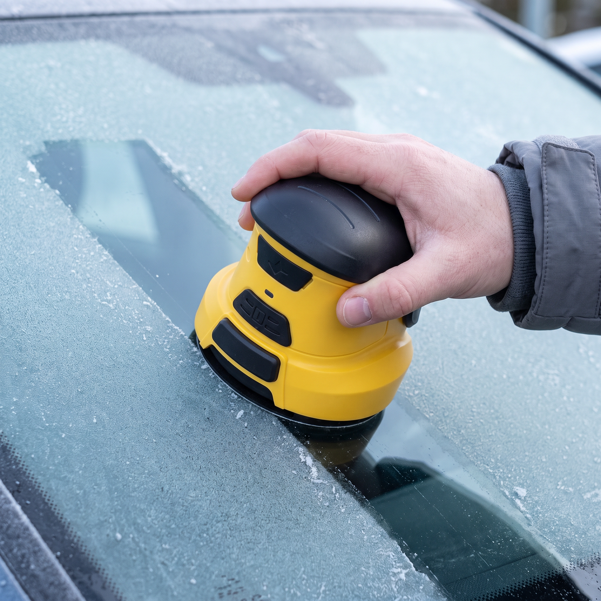 FrostSwipe in use on frosted glass with its protective cover removed
