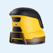 FrostSwipe compact yellow electric ice scraper with black palm grip and protective base cover